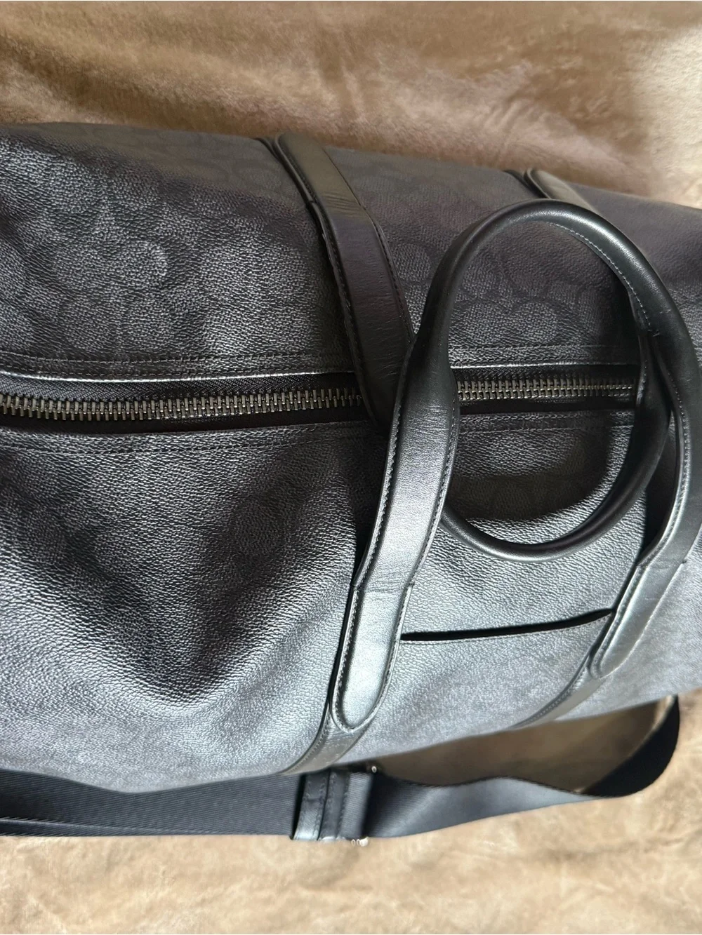 Men's Black Textured Duffel Bag with Shoulder Strap